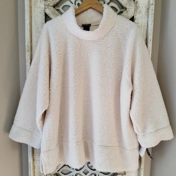Architect Women's Plus 2X Sherpa Mock Neck Fleece Pullover Top in Egret - Picture 1 of 6